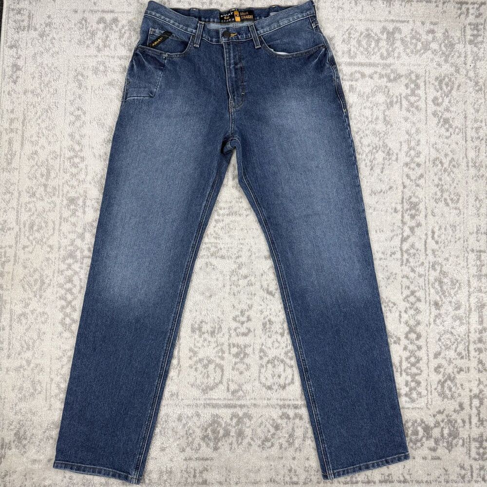 Ariat M3 Jeans Men Loose Straight Rebar Denim Work Ranch Workwear Size 33x34